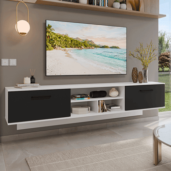 Rack Suspenso para TV até 80 Polegadas 218 cm 2 Portas Branco/Preto Agata Madesa