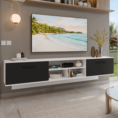 Rack Suspenso para TV até 80 Polegadas 218 cm 2 Portas Branco/Preto Agata Madesa