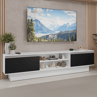 Rack para TV até 80 Polegadas 218 cm 2 Portas Branco/Preto Glamy Madesa