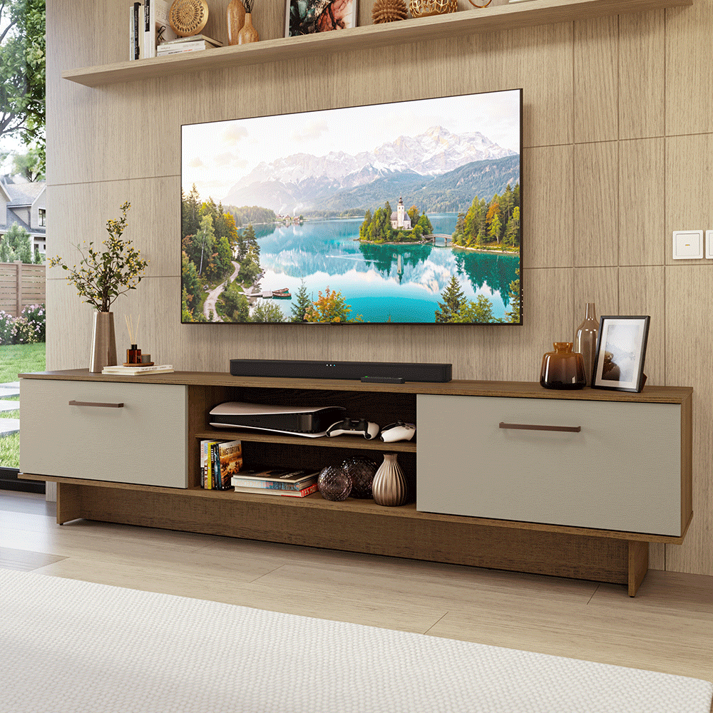 Rack para TV até 80 Polegadas 218 cm 2 Portas Rustic/Crema Agata Madesa