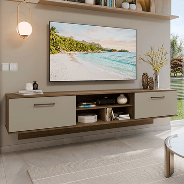 Rack Suspenso para TV até 80 Polegadas 218 cm 2 Portas Rustic/Crema Agata Madesa