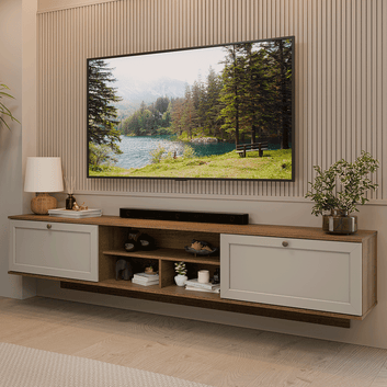 Rack Suspenso para TV até 80 Polegadas 218 cm 2 Portas Rustic/Crema Vik Madesa