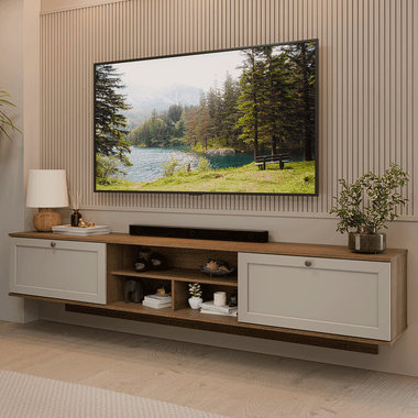 Rack Suspenso para TV até 80 Polegadas 218 cm 2 Portas Rustic/Crema Vik Madesa