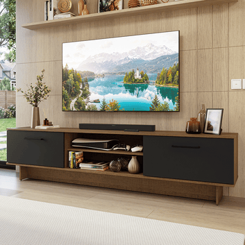 Rack para TV até 80 Polegadas 218 cm 2 Portas Rustic/Preto Agata Madesa