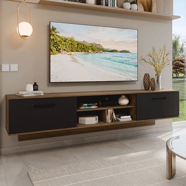 Rack Suspenso para TV até 80 Polegadas 218 cm 2 Portas Rustic/Preto Agata Madesa