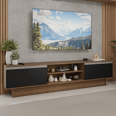Rack para TV até 80 Polegadas 218 cm 2 Portas Rustic/Preto Glamy Madesa