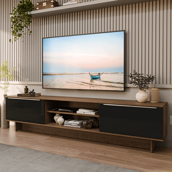 Rack para TV até 80 Polegadas 218 cm 2 Portas Rustic/Preto Lux Madesa