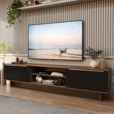 Rack para TV até 80 Polegadas 218 cm 2 Portas Rustic/Preto Lux Madesa
