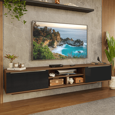 Rack Suspenso para TV até 80 Polegadas 218 cm 2 Portas Rustic/Preto Lux Madesa