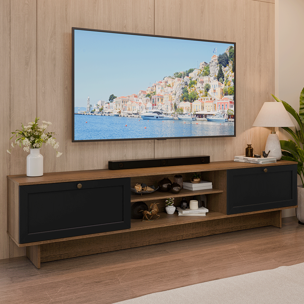 Rack para TV até 80 Polegadas 218 cm 2 Portas Rustic/Preto Vik Madesa