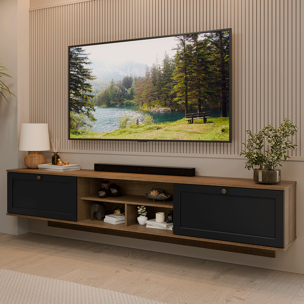Rack Suspenso para TV até 80 Polegadas 218 cm 2 Portas Rustic/Preto Vik Madesa