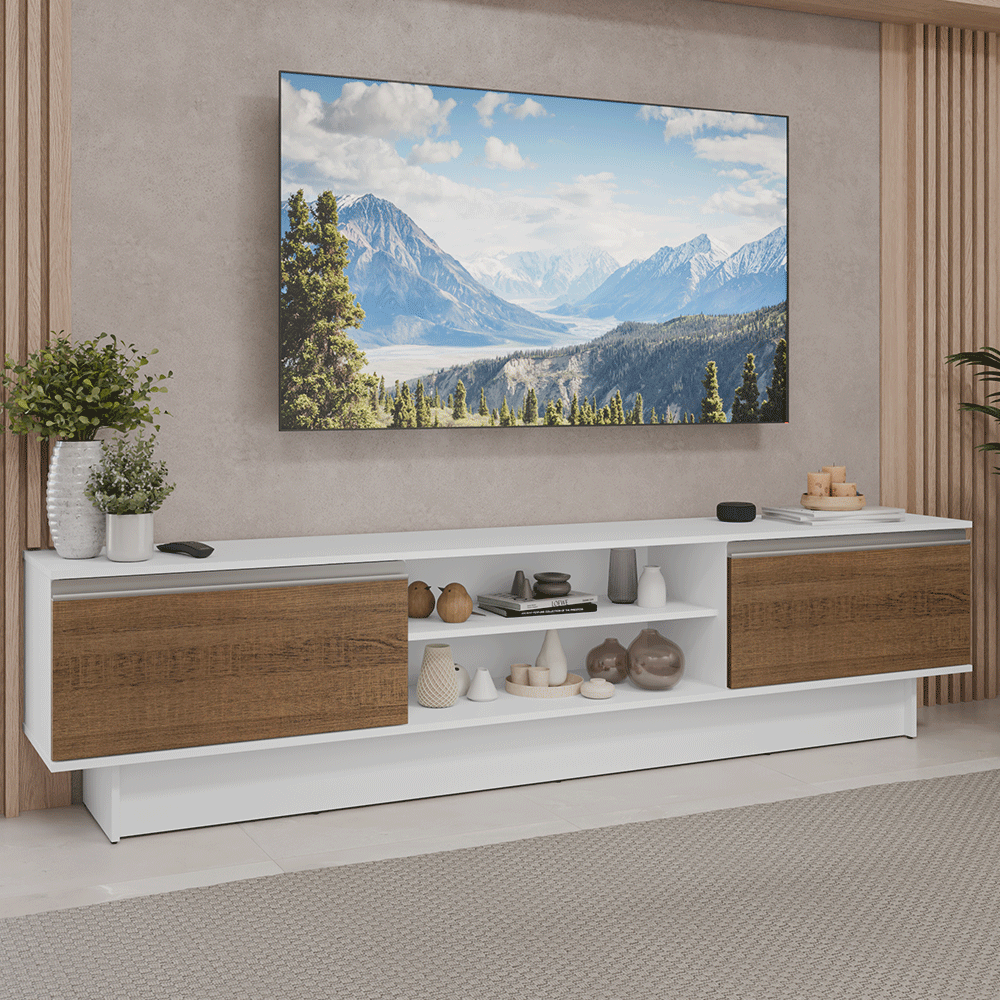 Rack para TV até 80 Polegadas 218 cm 2 Portas Branco/Rustic Glamy Madesa
