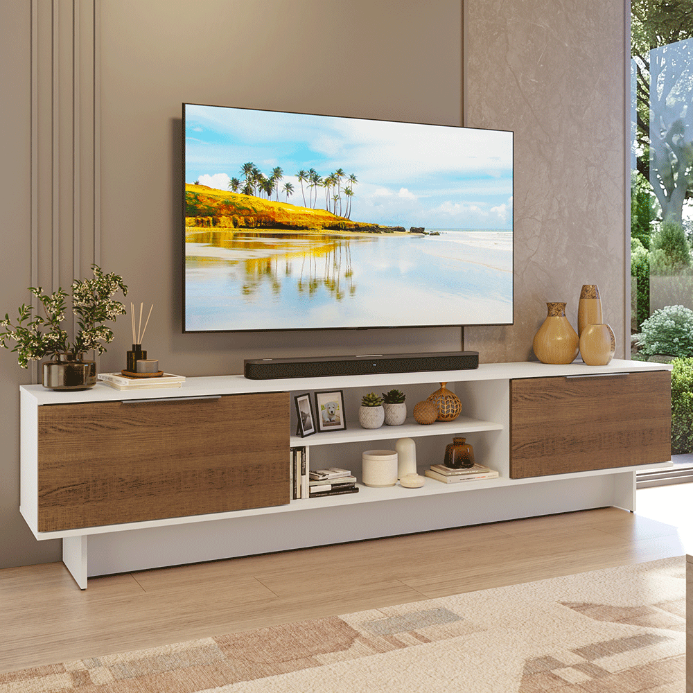 Rack para TV até 80 Polegadas 218 cm 2 Portas Branco/Rustic Stella Madesa