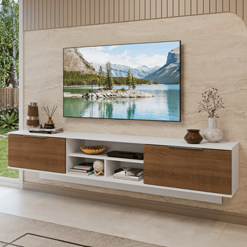 Rack Suspenso para TV até 80 Polegadas 218 cm 2 Portas Branco/Rustic Stella Madesa
