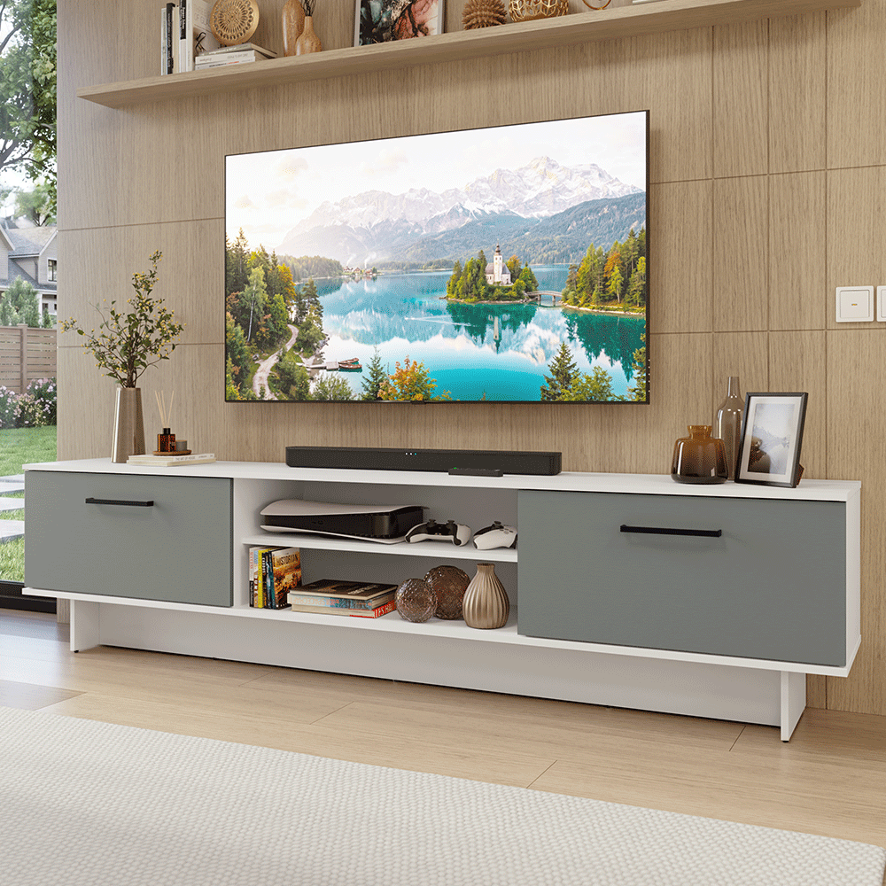 Rack para TV até 80 Polegadas 218 cm 2 Portas Branco/Cinza Agata Madesa