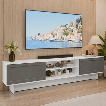 Rack para TV até 80 Polegadas 218 cm 2 Portas Branco/Cinza Vik Madesa