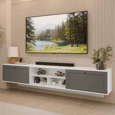 Rack Suspenso para TV até 80 Polegadas 218 cm 2 Portas Branco/Cinza Vik Madesa