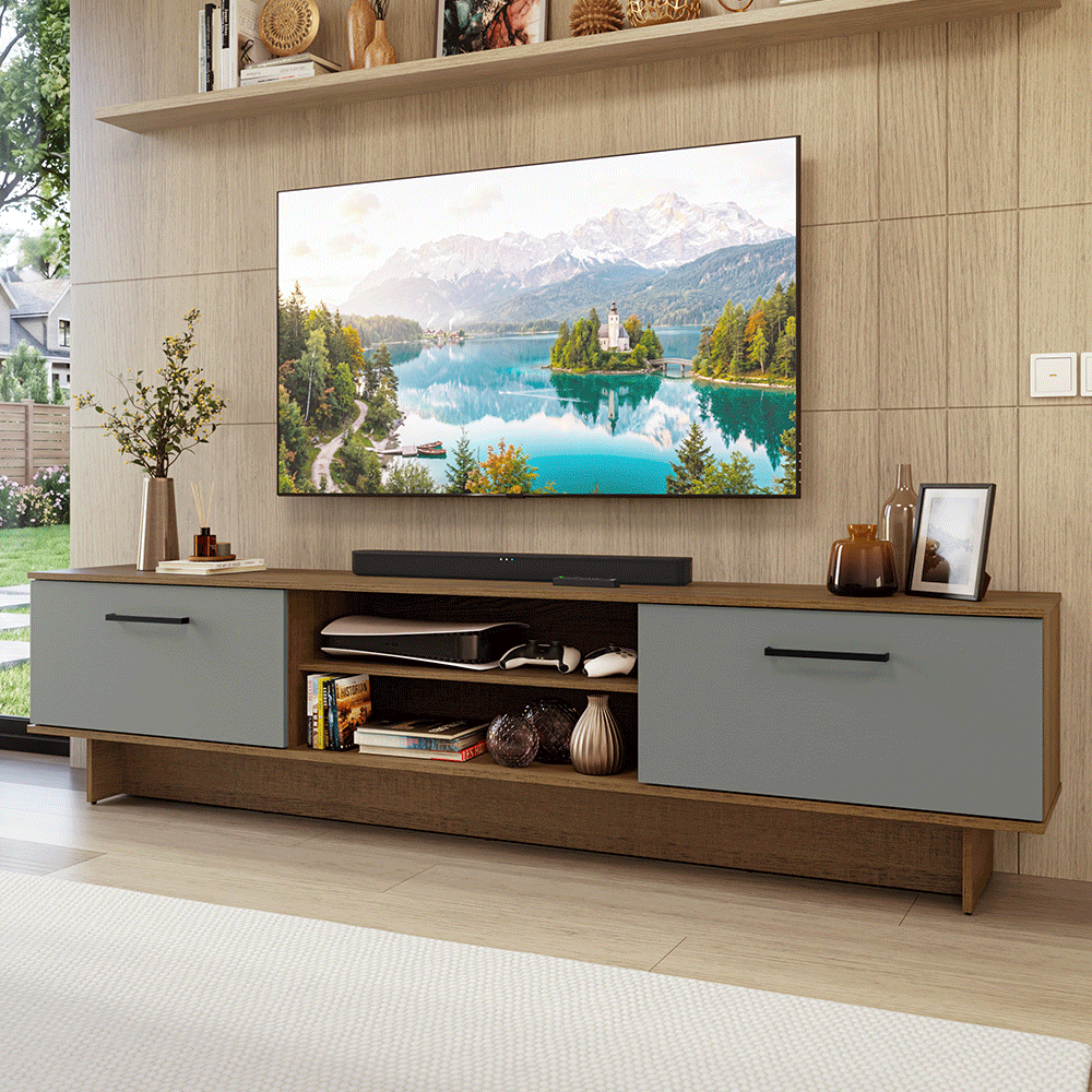 Rack para TV até 80 Polegadas 218 cm 2 Portas Rustic/Cinza Agata Madesa
