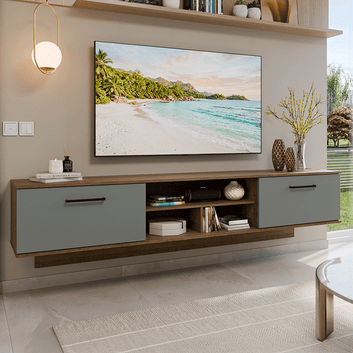 Rack Suspenso para TV até 80 Polegadas 218 cm 2 Portas Rustic/Cinza Agata Madesa