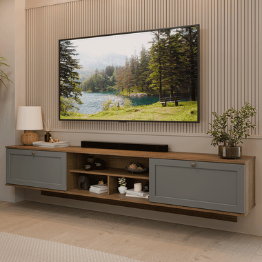 Rack Suspenso para TV até 80 Polegadas 218 cm 2 Portas Rustic/Cinza Vik Madesa