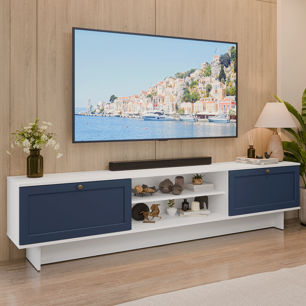 Rack para TV até 80 Polegadas 218 cm 2 Portas Branco/Azul Vik Madesa