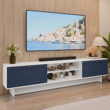 Rack para TV até 80 Polegadas 218 cm 2 Portas Branco/Azul Vik Madesa