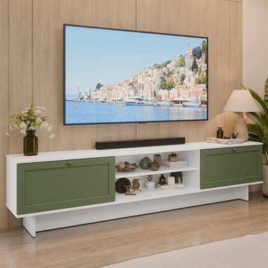 Rack para TV até 80 Polegadas 218 cm 2 Portas Branco/Verde Vik Madesa