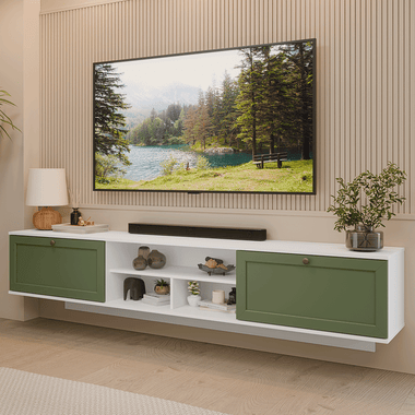 Rack Suspenso para TV até 80 Polegadas 218 cm 2 Portas Branco/Verde Vik Madesa