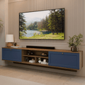 Rack Suspenso para TV até 80 Polegadas 218 cm 2 Portas Rustic/Azul Vik Madesa