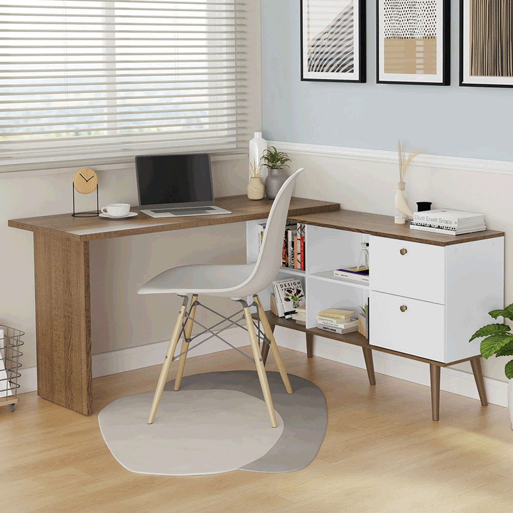 Escrivaninha de Canto Madesa 6937 com 2 Gavetas Rustic/Branco PO