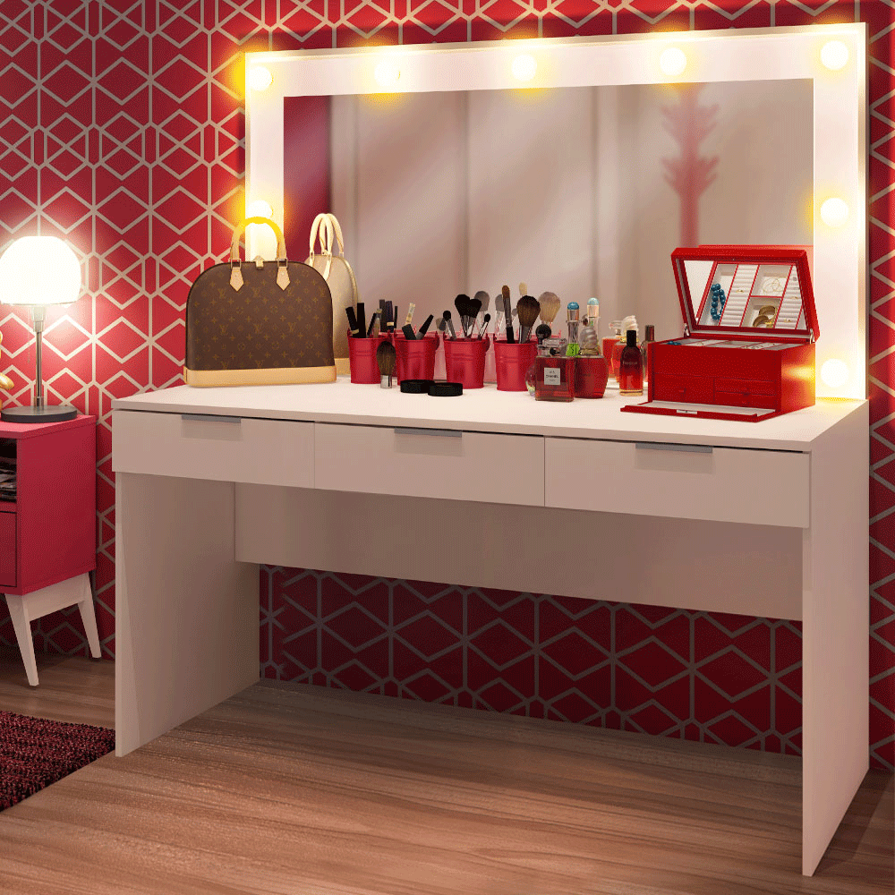Penteadeira Madesa Camarim Carly com 3 Gavetas (Sem Painel) Branco