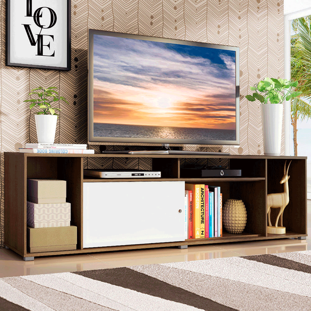 Rack para TV até 65 Polegadas Madesa Cancun Rustic/Branco