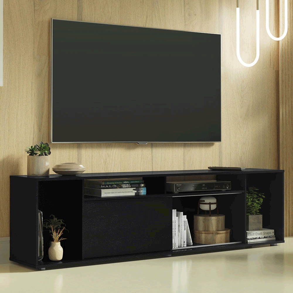 Rack para TV até 65 Polegadas Madesa 7008 com 5 Nichos e 1 Porta Preto PO