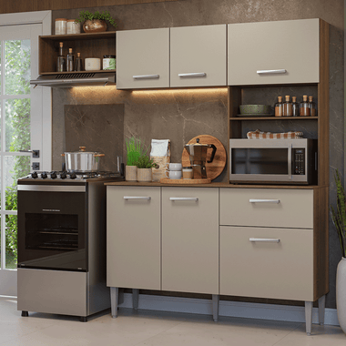 Armário de Cozinha Compacta 196cm Rustic/Crema Aura Madesa