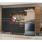Armário de Cozinha Completa 261cm Rustic/Preto Emilly Hit Madesa