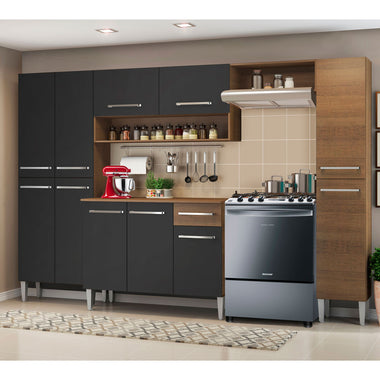 Armário de Cozinha Completa 261cm Rustic/Preto Emilly Hit Madesa