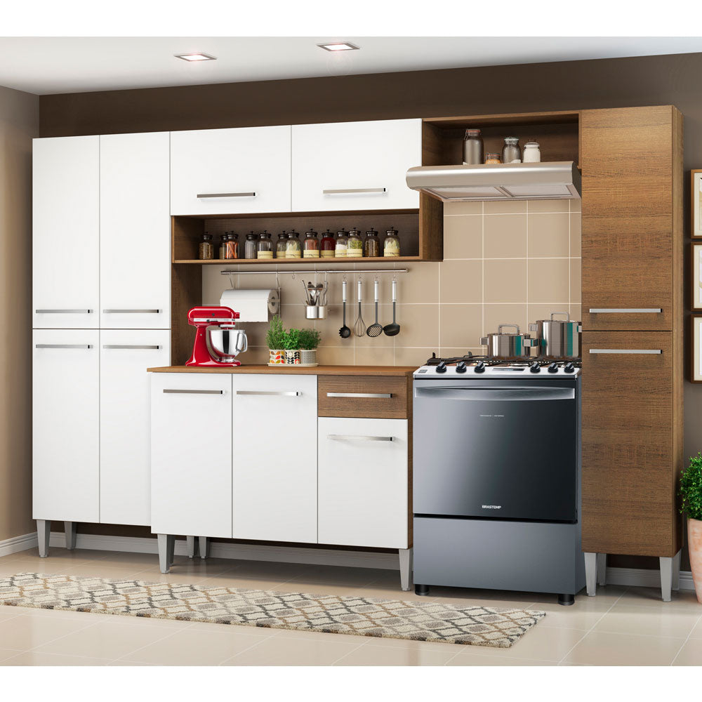 Armário de Cozinha Completa 261cm Rustic/Branco Emilly Hit Madesa