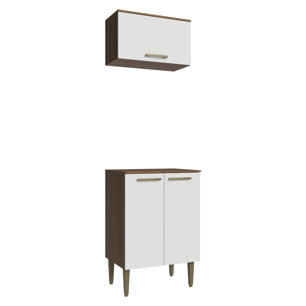 Kit Cozinha com Armário Aéreo e Balcão 60 cm Rustic/Branco Lille Madesa