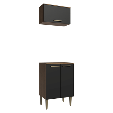 Kit Cozinha com Armário Aéreo e Balcão 60 cm Rustic/Preto Lille Madesa