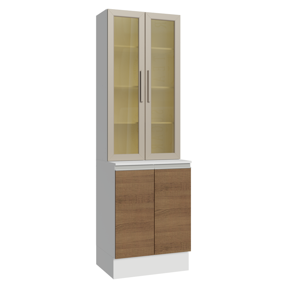 Kit Balcão + Cristaleira 60 cm Branco/Rustic/Crema Smart 100% MDF Madesa