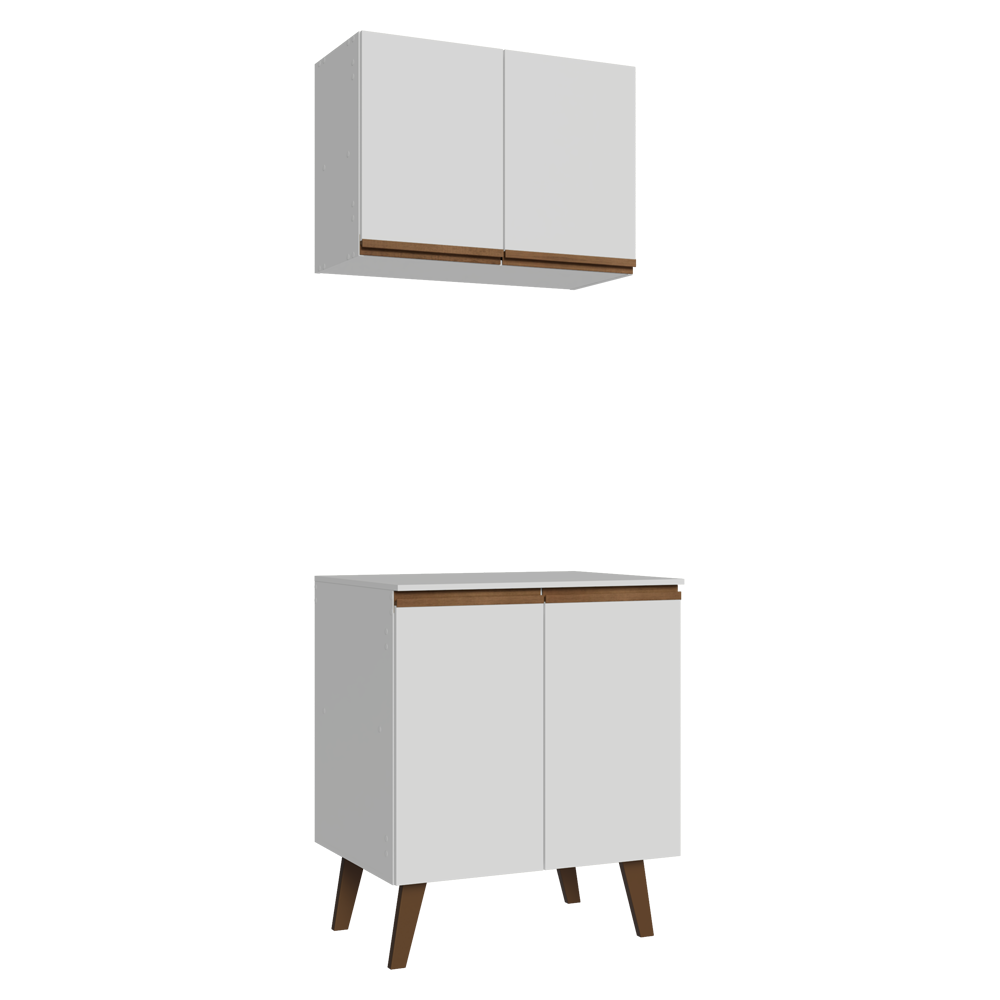 Kit de Cozinha com Armário Aéreo e Balcão 70 cm Branco Pieta Madesa