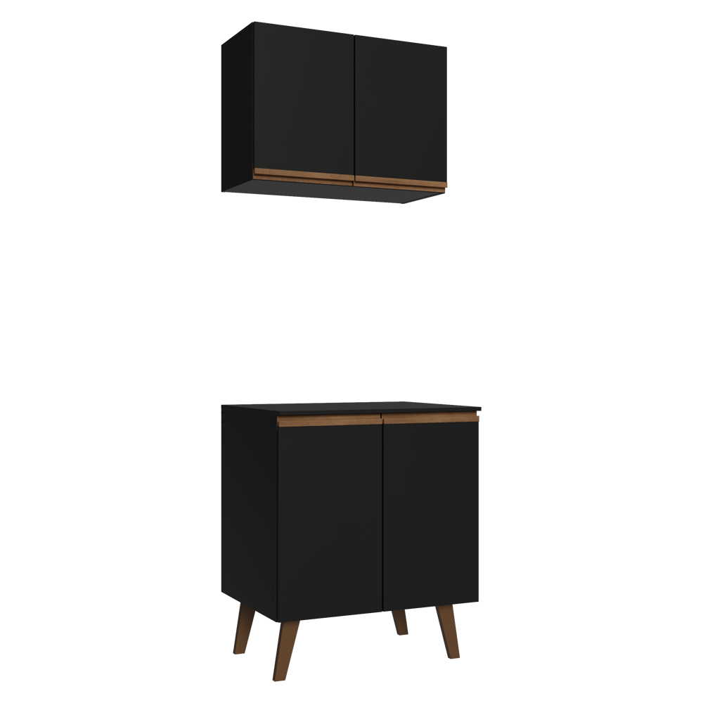 Kit de Cozinha com Armário Aéreo e Balcão 70 cm Preto Pieta Madesa
