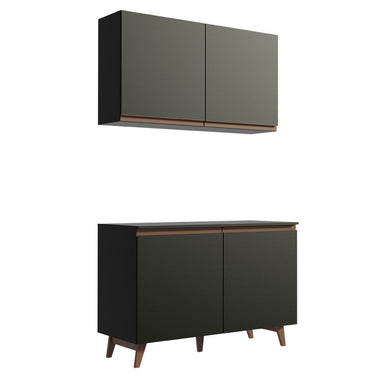 Kit Madesa Reims 120 cm com Armário Aéreo e Balcão Gabinete de Pia Preto