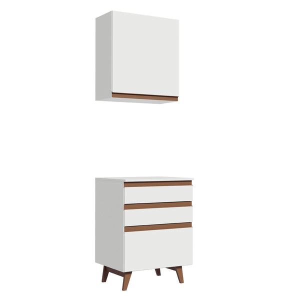 Kit Madesa Reims 60 cm com Armário Aéreo e Balcão com 3 Gavetas Branco