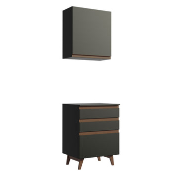 Kit Madesa Reims 60 cm com Armário Aéreo e Balcão com 3 Gavetas Preto
