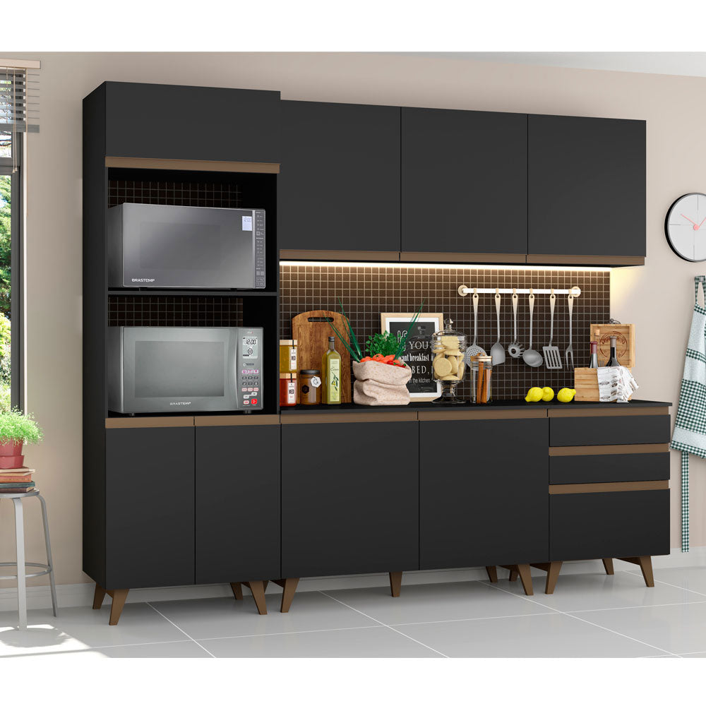 Armário de Cozinha Completa 250cm Preto Reims Madesa
