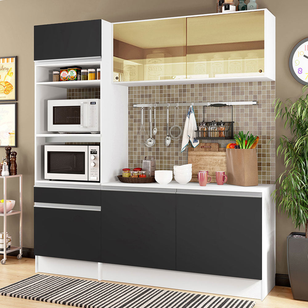 Armário de Cozinha Compacta 180cm Branco/Preto Diamante Madesa 86