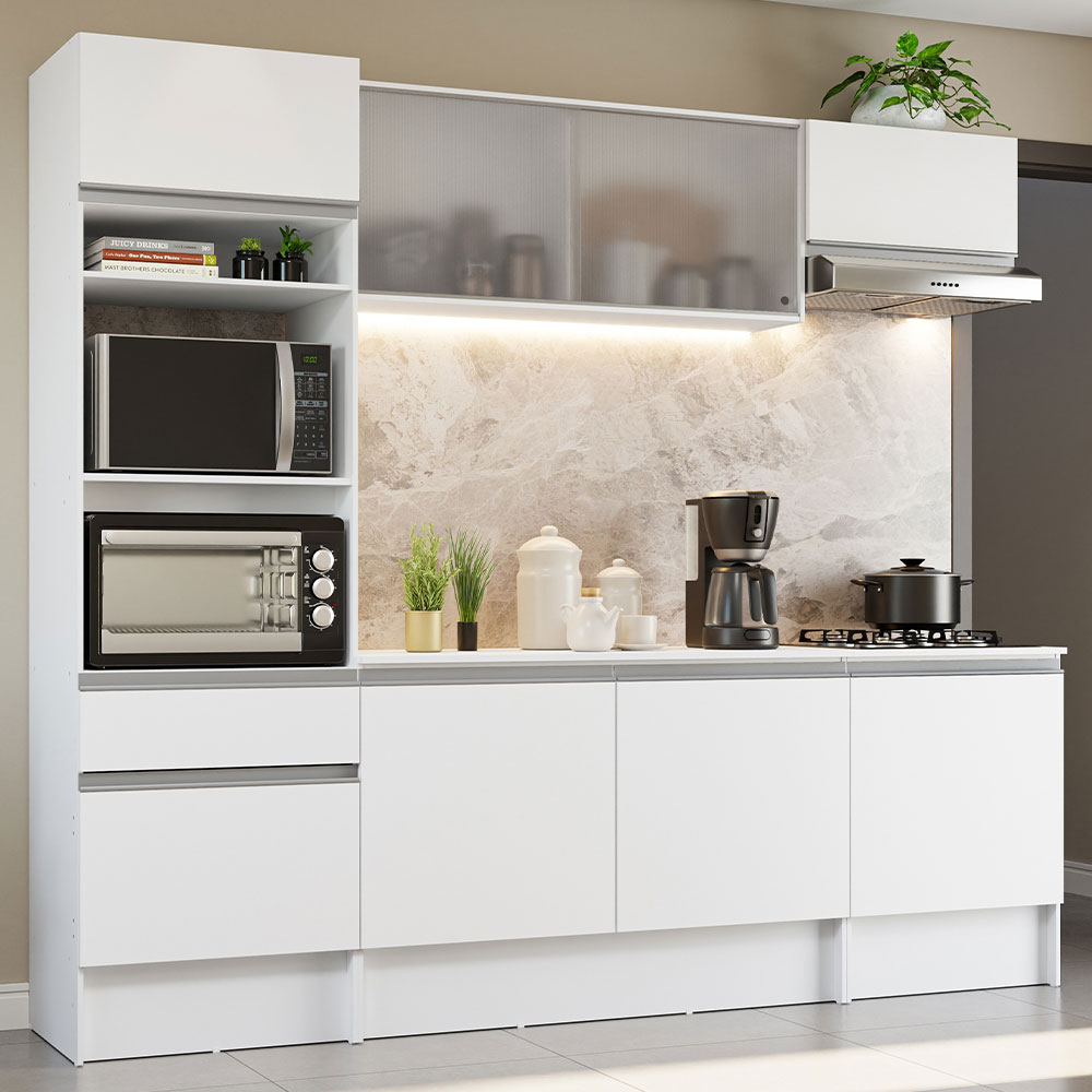 Armário de Cozinha Completa 240cm Branco Topazio Madesa