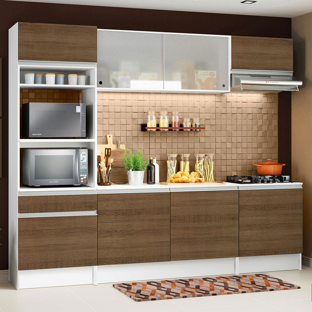 Armário de Cozinha Completa 240cm Branco/Rustic Topazio Madesa