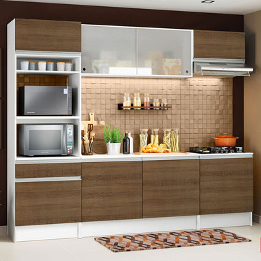 Armário de Cozinha Completa 240cm Branco/Rustic Topazio Madesa